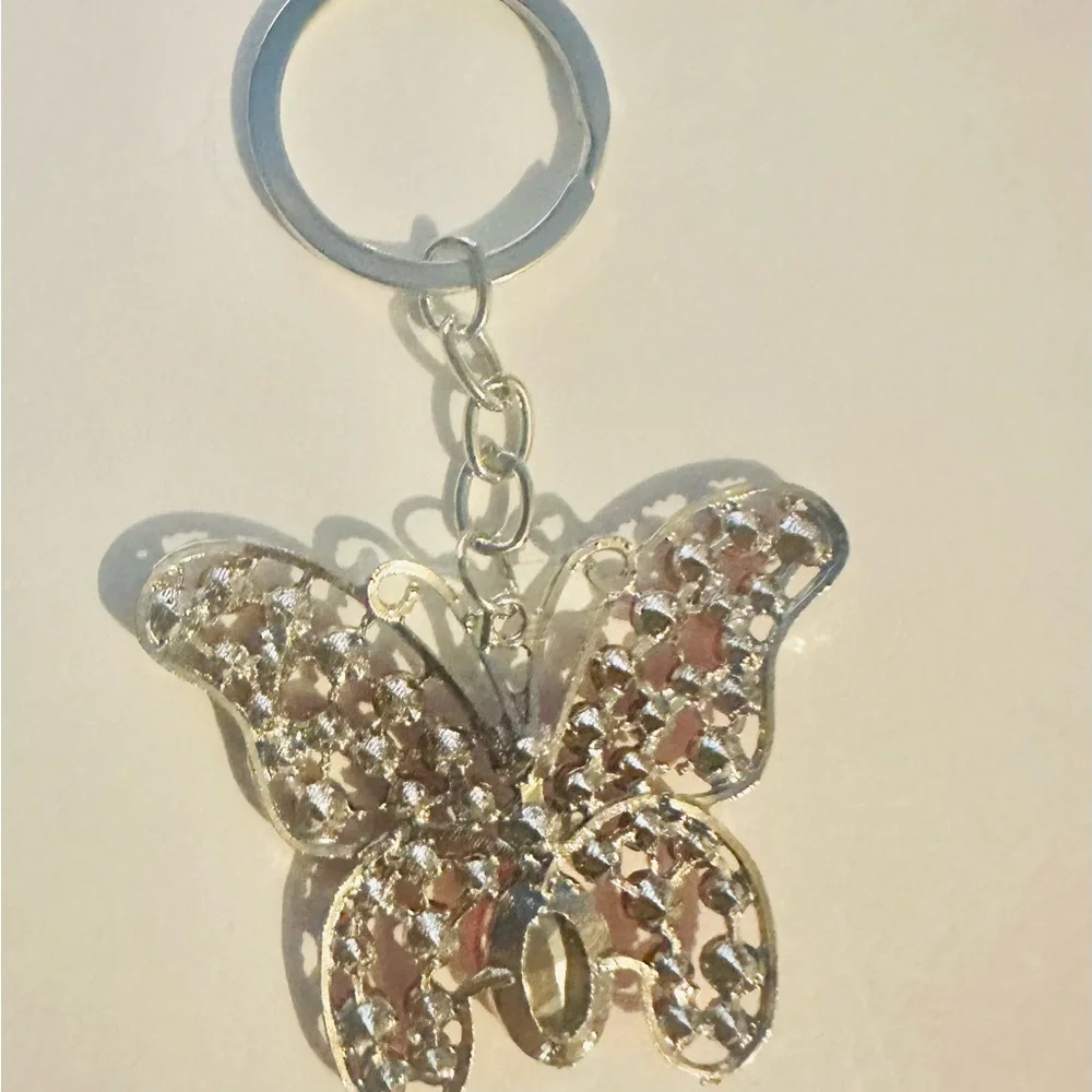 Elegant Pink Butterfly Bagcharm/Keychain Silver Tone - Picture 2 of 2